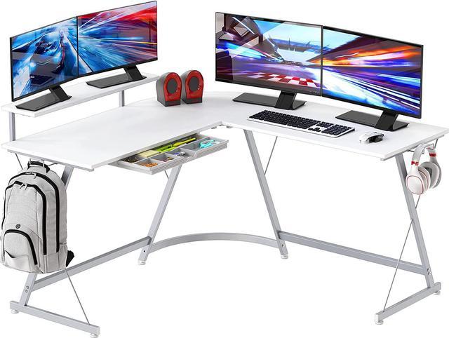 white gaming l shaped desk