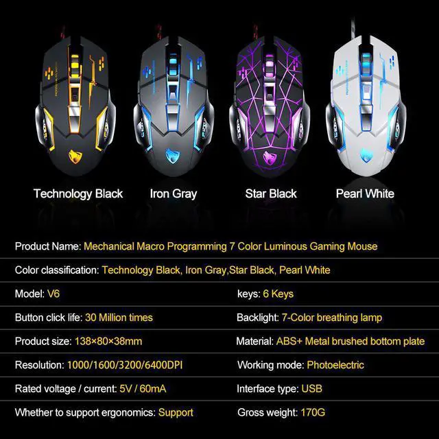 Alt view image 7 of 7 - Thunder Wolf Viper 8kHz ultra-light wired gaming mouse for both hands: the fastest gaming switch -20K DPI optical sensor-chroma RGB lighting-6 programmable buttons-8000Hz HyperPpoll-classic multi-colo