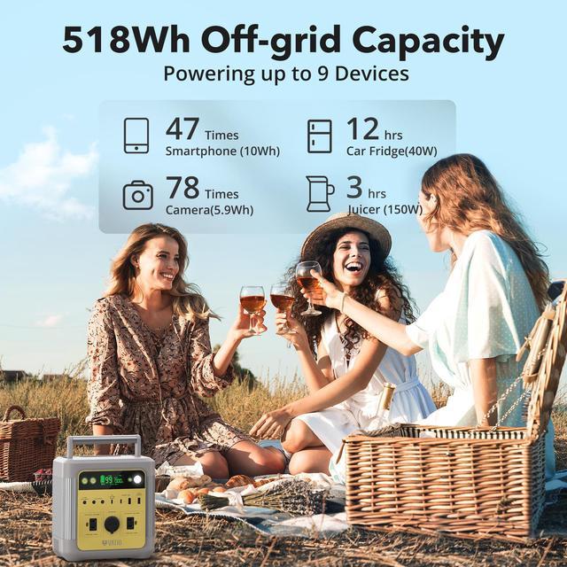 VATID 600W Portable Power Station,3.5hrs Fully Recharge,518Wh Solar  Generator,110V AC,12V Regulated DC,USB PD Input/Output,Battery Power  Generator for Camping Blackout,Shipped from CA – Vatid