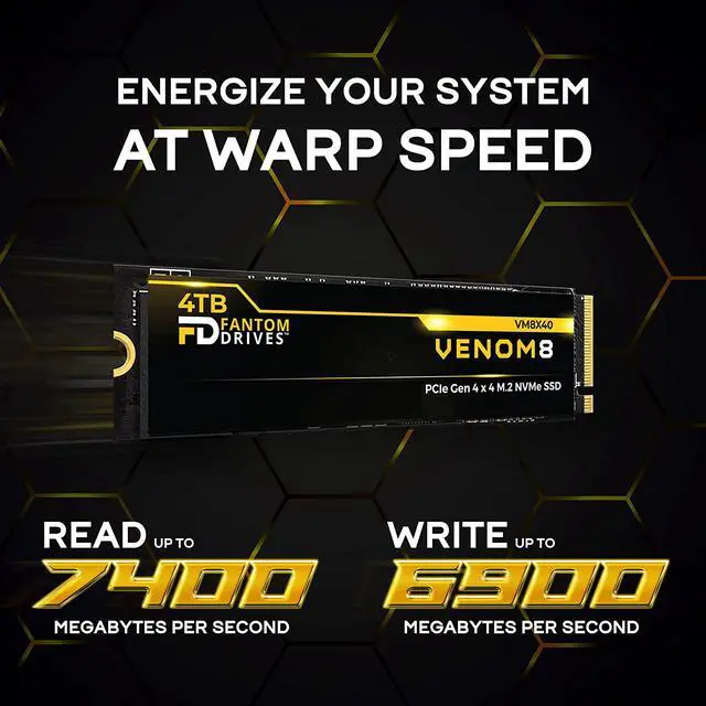 Alt view image 2 of 7 - Fantom Drives VENOM8 4TB NVMe Gen 4 M.2 SSD - Up to 7400MB/s, PS5 Compatible PCIe 4 M.2 2280 Solid State Drive (VM8X40)