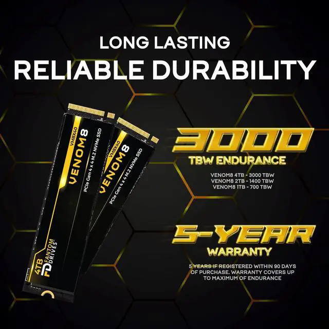 Alt view image 6 of 7 - Fantom Drives VENOM8 4TB NVMe Gen 4 M.2 SSD - Up to 7400MB/s, PS5 Compatible PCIe 4 M.2 2280 Solid State Drive (VM8X40)