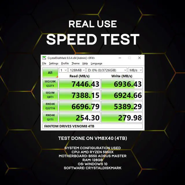 Alt view image 6 of 9 - Fantom Drives VENOM8 2TB NVMe Gen 4 M.2 SSD - Up to 7400MB/s, PS5 Compatible PCIe 4 M.2 2280 Solid State Drive (VM8X20)