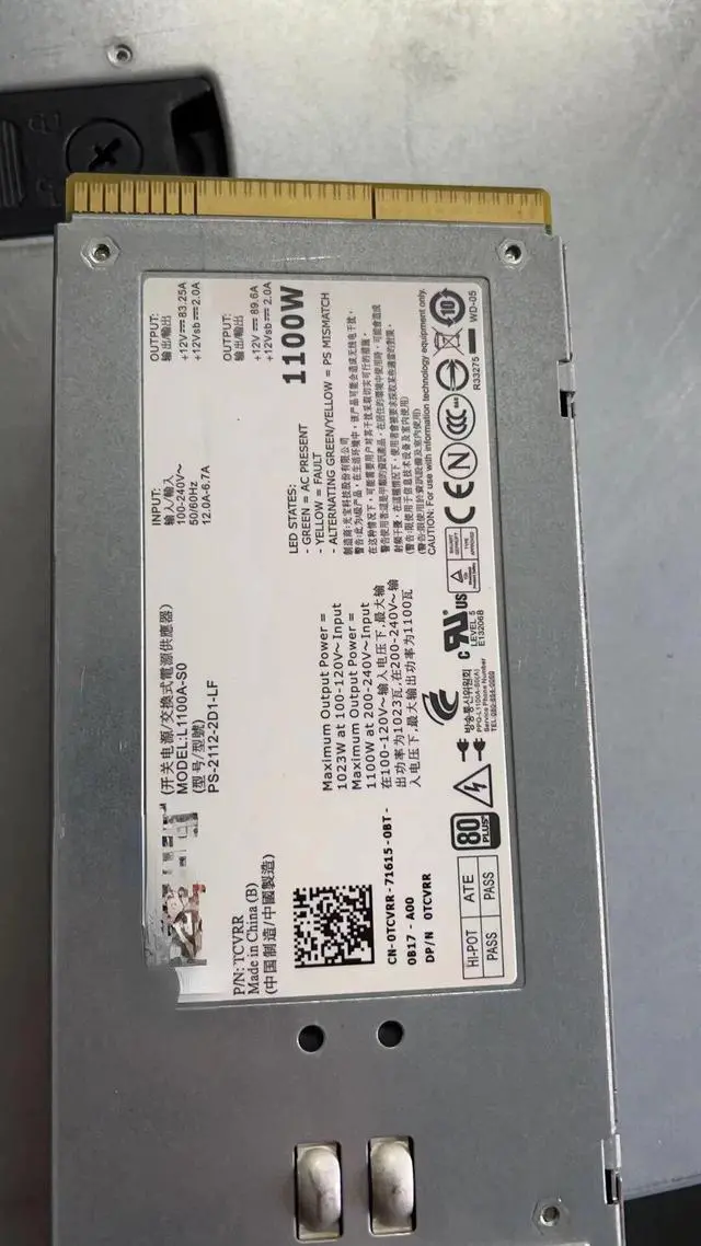 Main image of For DELL R510 R910 T710 Server Power Supply 1100W TCVRR 1Y45R L1100A-S0