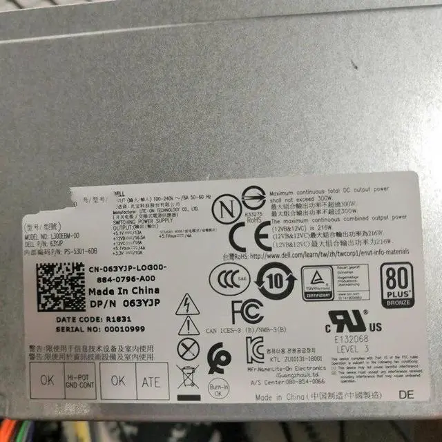 Alt view image 3 of 5 - FOR DELL L300EBM-00AC300EBM-00 80PLUS BRONZE 300W temperature control mute power supply