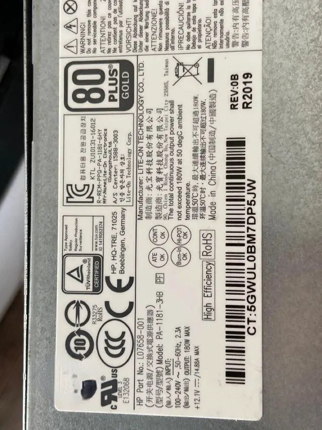 Alt view image 2 of 2 - For HP 280G3400G5 power supply 180W, L07658-001, L17839-001, PA-1181-3HB