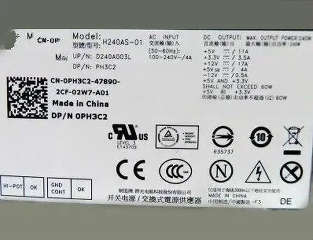 Alt view image 2 of 3 - For DELL 790 990SFF power supply H240AS-00 AC240AS-00 RV1C4 3WN11 2TXYM