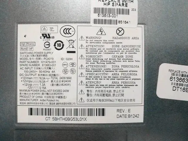 Alt view image 2 of 5 - For HP Z200 Z210 4000 4300 240W power supply 611479-001 613663-001 PCA019