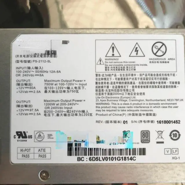 Alt view image 2 of 2 - For Lite-On 1200W PS-2112-5L 12V 100A Gold Power Supply