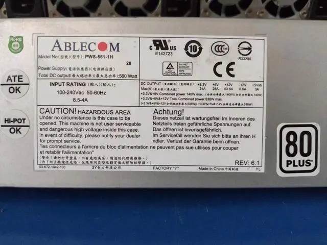 Alt view image 2 of 3 - For Supermicro PWS-561-1H P 1U 560W server power supply NF280D 24+8+8 with D port