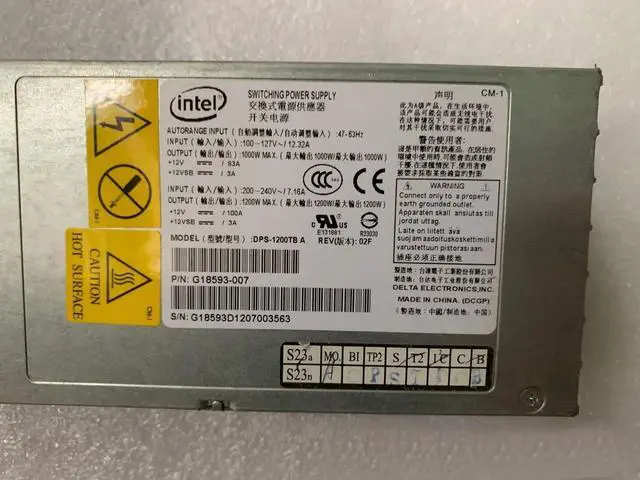 Alt view image 2 of 2 - For Intel Server Power Supply DPS-1200TB A 12V 100A 1200W G18593-007