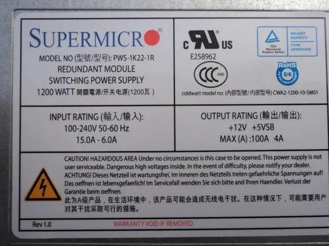 Alt view image 3 of 5 - For PWS-1K22-1R server power supply 1200W 748 828TQ