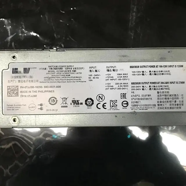 Alt view image 2 of 4 - For DELL M1000E Blade Server 2700W power supply G803N E2700P-00 C2700-SO