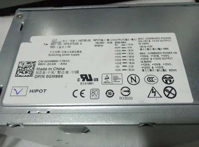 Alt view image 3 of 3 - For DELL T5400 T5500 power supply N875E-00 NPS-875AB A 875W 0GM869