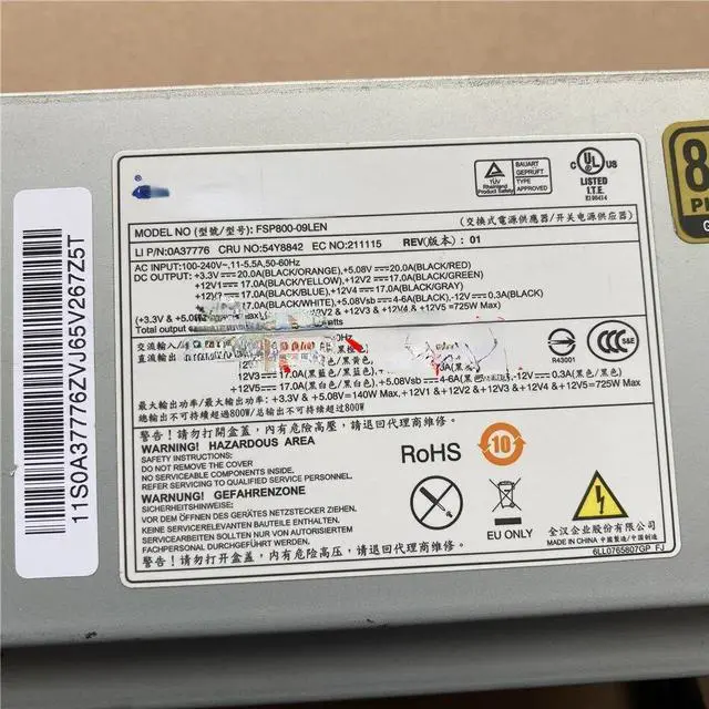 Alt view image 2 of 3 - For Lenovo C20 Workstation Power Supply FSP800-09LEN 800W Power Supply