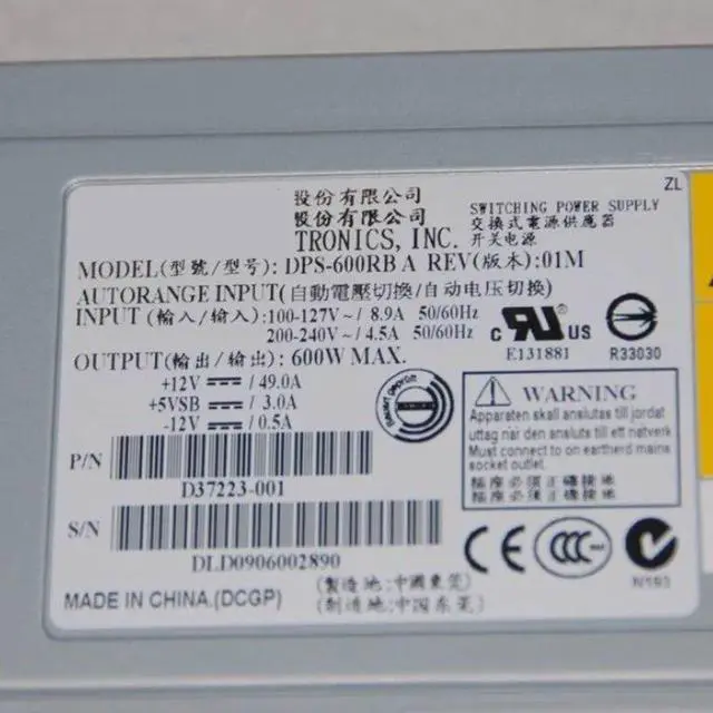 Alt view image 5 of 5 - PSU For Lenovo R520 G6X X3610 SR2520 600W Power Supply DPS-600RB A DPS-600RB C