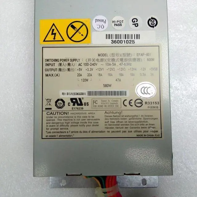 Alt view image 5 of 5 - PSU For Lenovo R510 G6 1U 600W Switching Power Supply EFAP-601 36001025