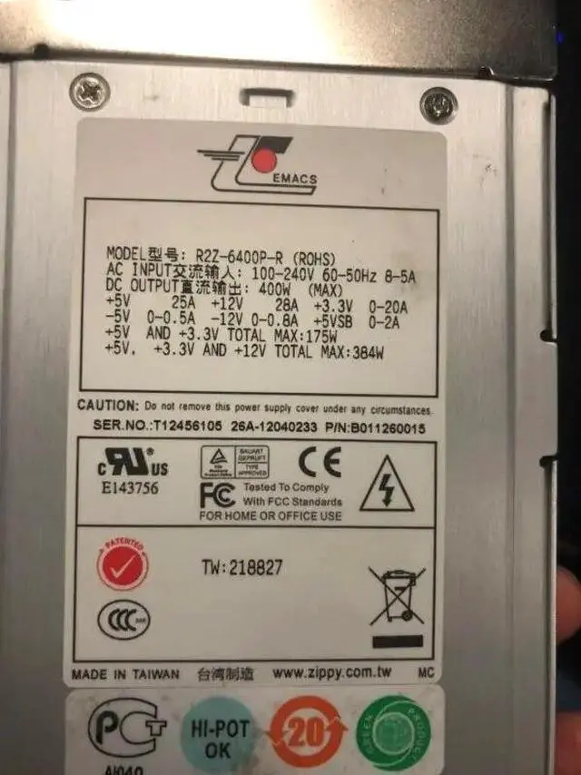 Alt view image 3 of 4 - For Zippy R2Z-6400P-R 400W power supply