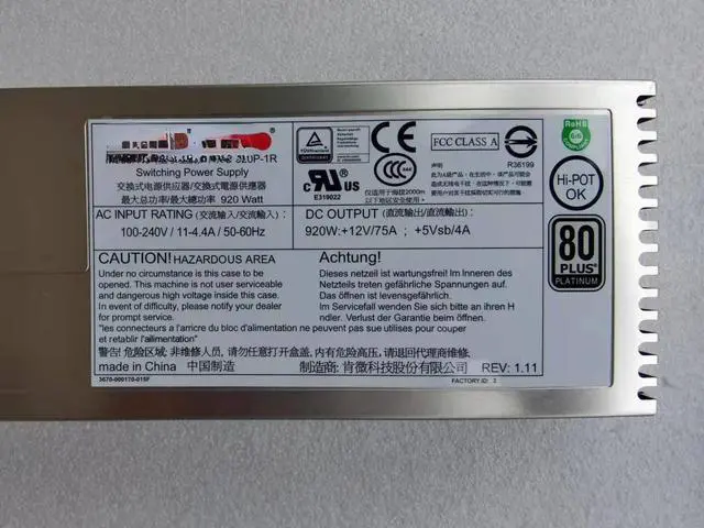 Alt view image 2 of 2 - For Super Micro PWS-920P-1R Dawning I840-G25 920W Redundant Power Module