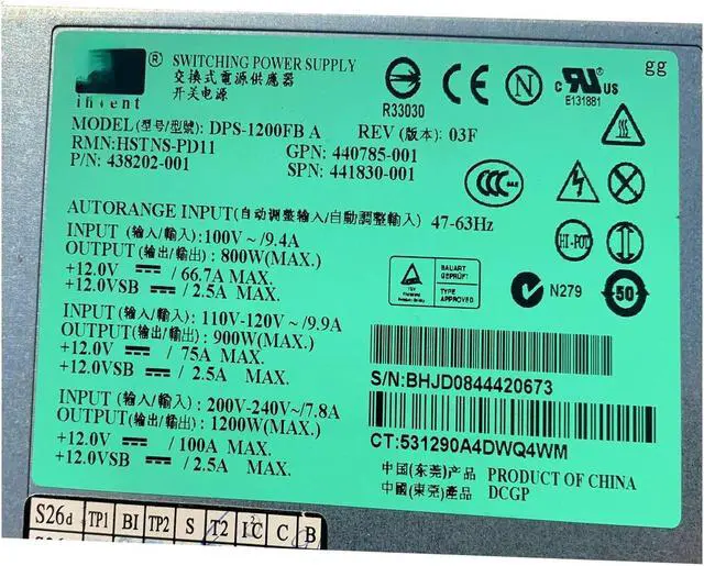 Alt view image 2 of 2 - For HP DL580G5 server power supply DPS-1200FBA 438202-002 441830-001