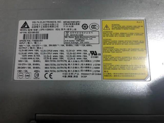 Alt view image 2 of 3 - for HP Z820 workstation power supply DPS-1125AB A 716646-002 623196-001