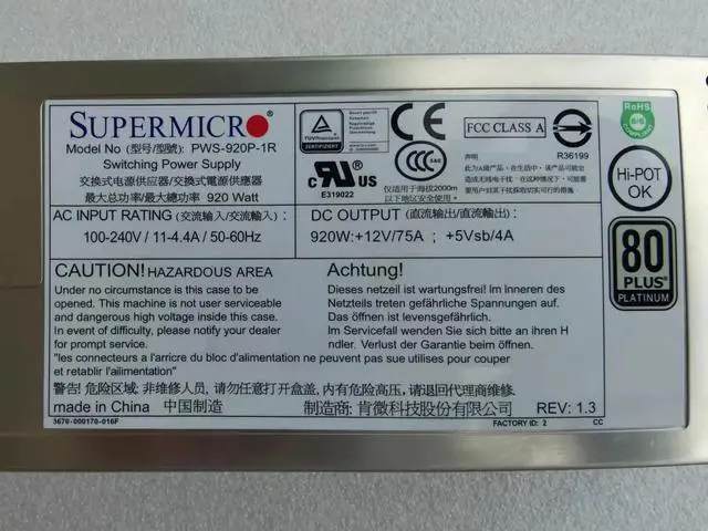 Alt view image 4 of 5 - For Super Micro PWS-920P-1R Dawning I840-G25 920W Redundant Power Module REV:1.3
