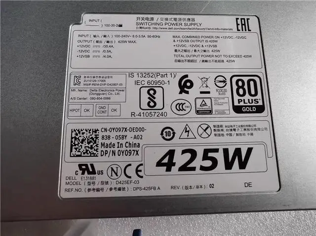 Main image of For DELL T5820 T7820 Power Supply 425W D425EF-03 Y097X 3W8F7