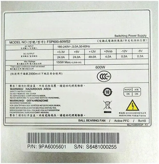 Alt view image 2 of 2 - For 2U FSP600-60ws2 Rated 600W 2U Rack Server Power Supply Dual 8PIN