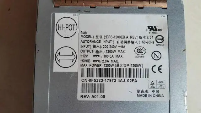 Alt view image 2 of 2 - For Dell PowerEdge 1855 server 1200W power supply F5323