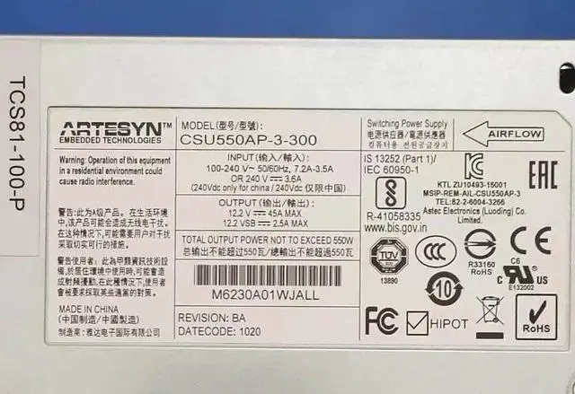 Main image of For Artesyn CSU550AP-3-300 RG6510 RG-PA550I-F TCS81-100-P Power Supply