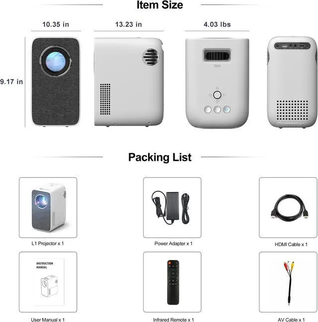 Alt view image 6 of 7 - FLZEN 1080P Native Portable WiFi Projector, 4500 Lumens Wireless Home Theater Projector with Screen Mirroring & Casting, Upright Design & Bluetooth Speaker Mode