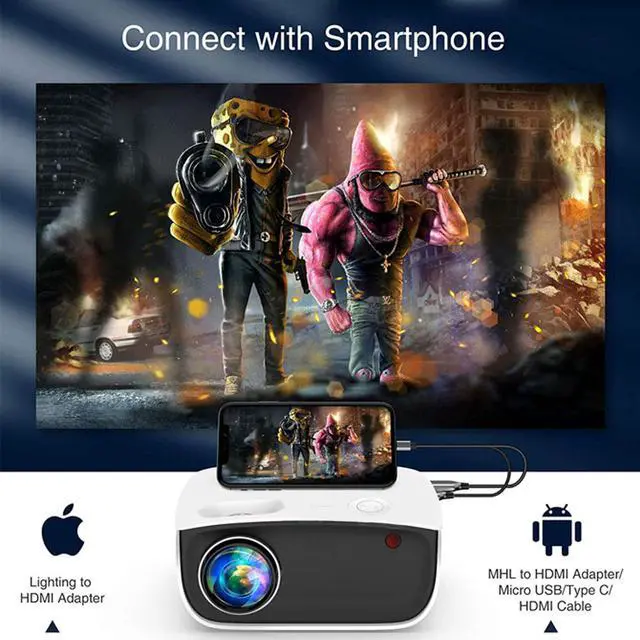 Alt view image 9 of 10 - Mini WiFi Projector HD, 4000 Lumen Portable Home Theater Projector with Carry Bag, Support 1080P & 200" Display, Compatible with iOS/Android/PC/TV Stick