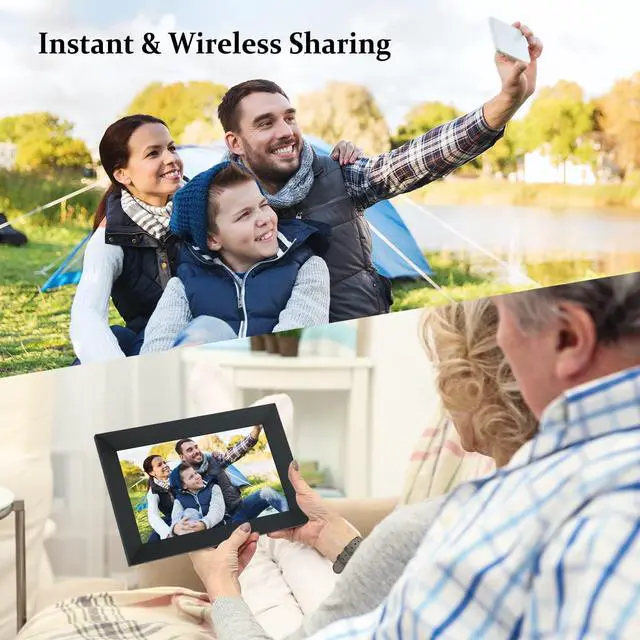 Alt view image 2 of 7 - AEEZO 10.1 Inch WiFi Digital Picture Frame, IPS Touch Screen Smart Cloud Photo Frame with 16GB Storage, Easy Setup to Share Photos or Videos via Frameo APP, Auto-Rotate, Wall Mountable (Black)