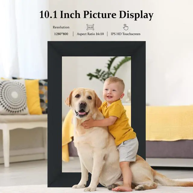 Alt view image 5 of 7 - AEEZO 10.1 Inch WiFi Digital Picture Frame, IPS Touch Screen Smart Cloud Photo Frame with 16GB Storage, Easy Setup to Share Photos or Videos via Frameo APP, Auto-Rotate, Wall Mountable (Black)