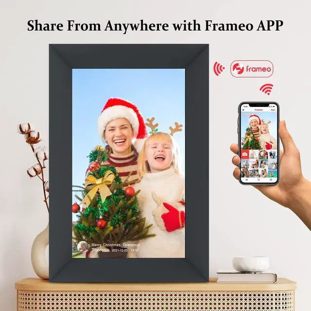 Alt view image 6 of 7 - AEEZO 10.1 Inch WiFi Digital Picture Frame, IPS Touch Screen Smart Cloud Photo Frame with 16GB Storage, Easy Setup to Share Photos or Videos via Frameo APP, Auto-Rotate, Wall Mountable (Black)