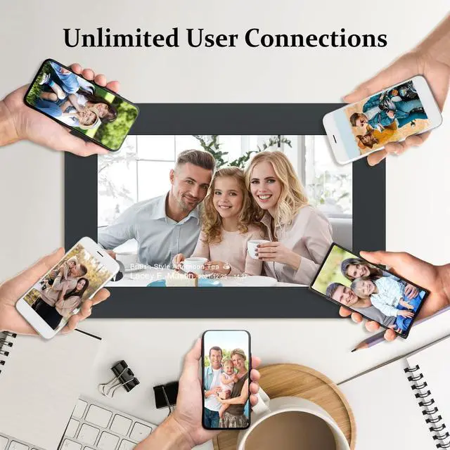 Alt view image 7 of 7 - AEEZO 10.1 Inch WiFi Digital Picture Frame, IPS Touch Screen Smart Cloud Photo Frame with 16GB Storage, Easy Setup to Share Photos or Videos via Frameo APP, Auto-Rotate, Wall Mountable (Black)
