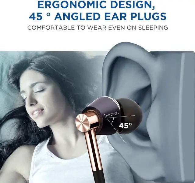Alt view image 5 of 7 - 1MORE Triple Driver In-Ear Earphones Hi-Res Headphones with High Resolution, Bass Driven Sound, MEMS Mic, In-Line Remote, High Fidelity for Smartphones/PC/Tablet - Gold