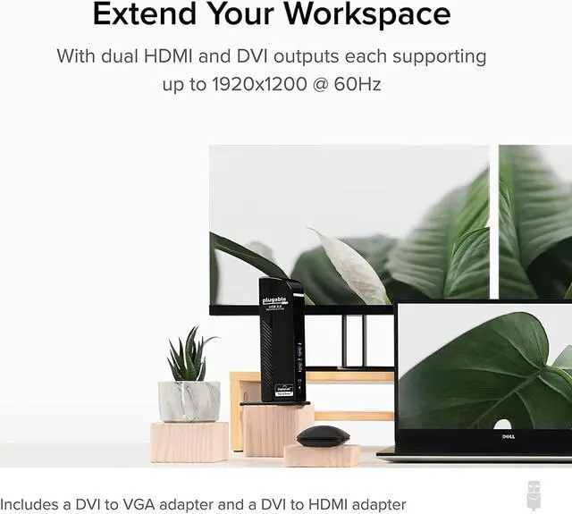 Alt view image 3 of 7 - Plugable Universal Laptop Docking Station Dual Monitor for Windows and Mac, DisplayLink USB 3.0 or USB C Dock, (Dual Video: HDMI and HDMI/DVI/VGA, Gigabit Ethernet, Audio, 6 USB Ports)