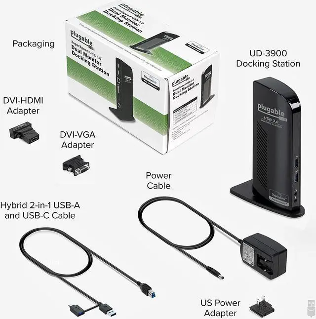 Alt view image 6 of 7 - Plugable Universal Laptop Docking Station Dual Monitor for Windows and Mac, DisplayLink USB 3.0 or USB C Dock, (Dual Video: HDMI and HDMI/DVI/VGA, Gigabit Ethernet, Audio, 6 USB Ports)
