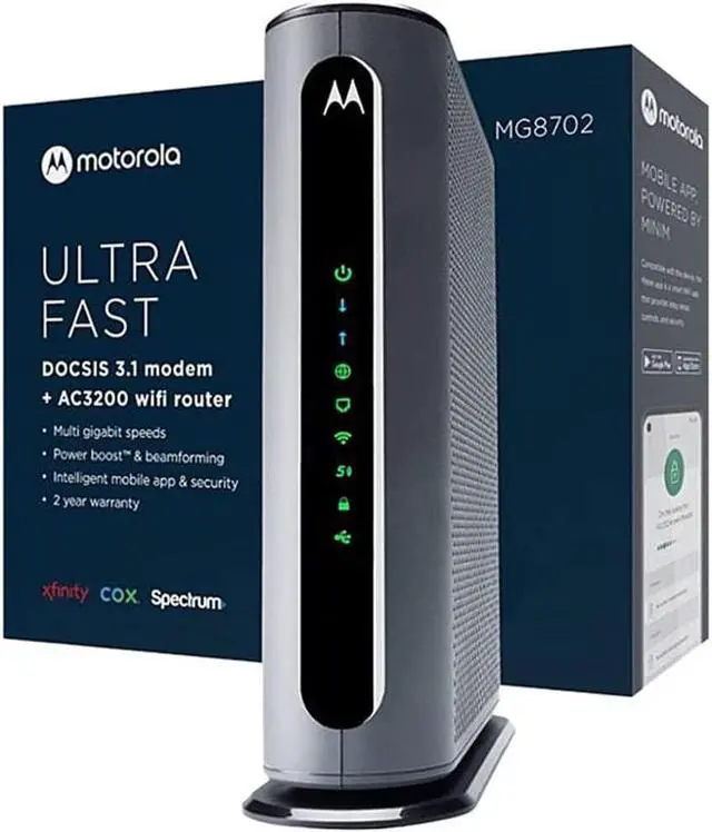Main image of Motorola MG8702 | DOCSIS 3.1 Cable Modem + Wi-Fi Router (High Speed Combo) with Intelligent Power Boost | AC3200 Wi-Fi Speed | Approved for Comcast Xfinity, Cox, and Charter Spectrum