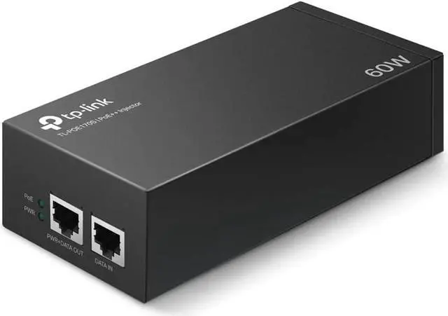 Main image of TP-Link TL-PoE170S 802.3at/af/bt Gigabit PoE Injector Non-PoE to PoE Adapter Supplies up to 60W (PoE++) Plug & Play Desktop/Wall-Mount Distance Up to 328 ft. UL Certified, Black