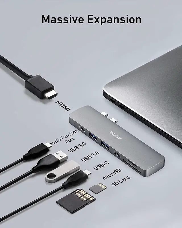 Alt view image 3 of 6 - Anker USB C Hub for MacBook, PowerExpand Direct 7-in-2 USB C Adapter Compatible with Thunderbolt 3 USB C Port, 100W Power Delivery, 4K HDMI, USB C and 2 USB A Data Ports, SD and microSD Card Reader