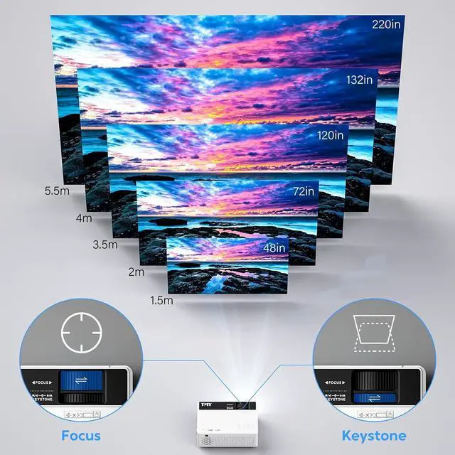 Alt view image 7 of 7 - Mini Projector, Upgraded Bluetooth Projector with Screen, 1080P Full HD Portable Projector, Movie Projector Compatible with TV Stick Smartphone/HDMI/USB, indoor & outdoor use