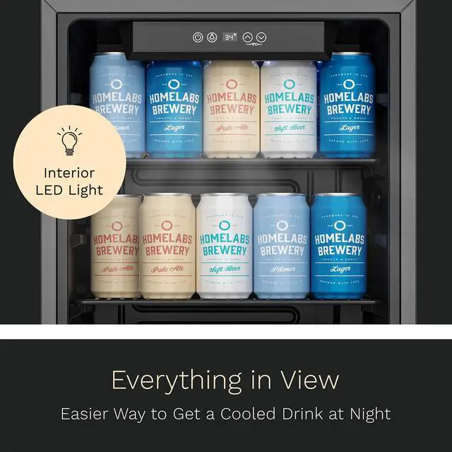 Alt view image 7 of 7 - hOmeLabs Beverage Refrigerator and Cooler - 120 Can Mini Fridge with Glass Door for Soda Beer or Wine - Small Drink Dispenser Machine for Office or Bar with Adjustable Removable Shelves