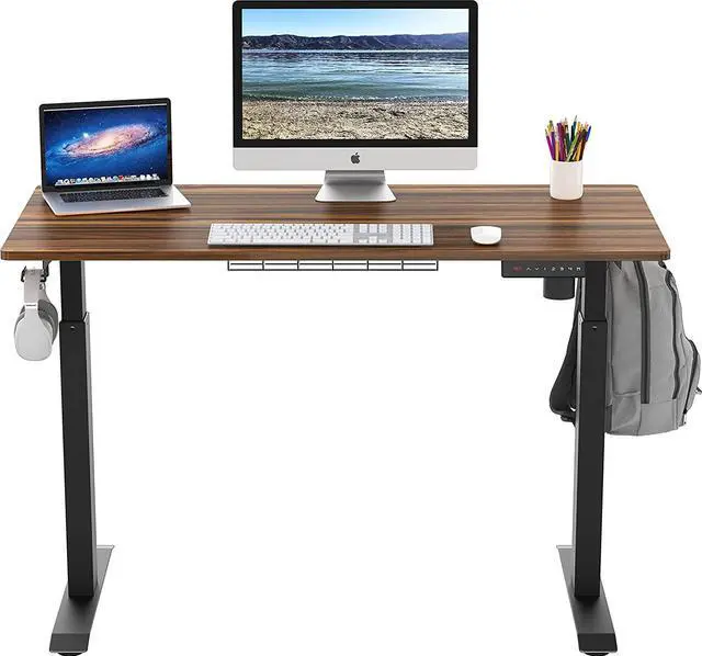 Alt view image 2 of 7 - SHW Memory Preset Electric Height Adjustable Standing Desk, 120 x 60 cm, Walnut