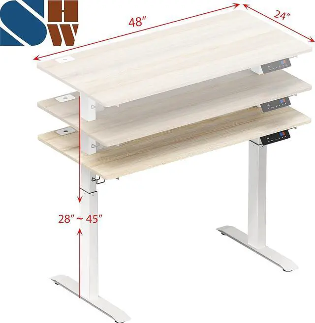 Alt view image 3 of 7 - SHW Memory Preset Electric Height Adjustable Standing Desk, 48 x 24 Inches, Maple