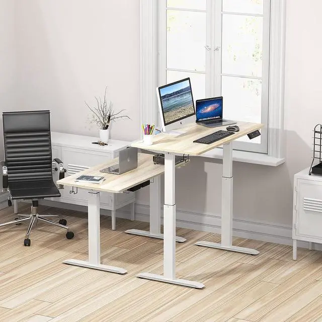 Alt view image 2 of 7 - SHW Memory Preset Electric Height Adjustable Standing Desk, 48 x 24 Inches, Maple