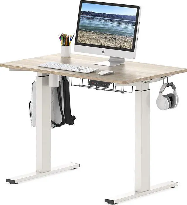 Alt view image 4 of 7 - SHW Height Adjustable Standing Desk, Maple, 100 x 60 cm