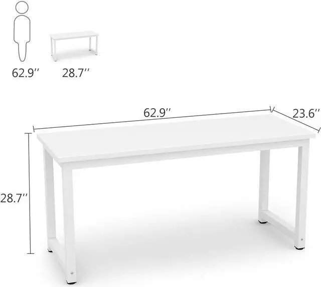 Alt view image 6 of 7 - Tribesigns Computer Desk, 63 inch Large Office Desk Computer Table Study Writing Desk for Home Office, White