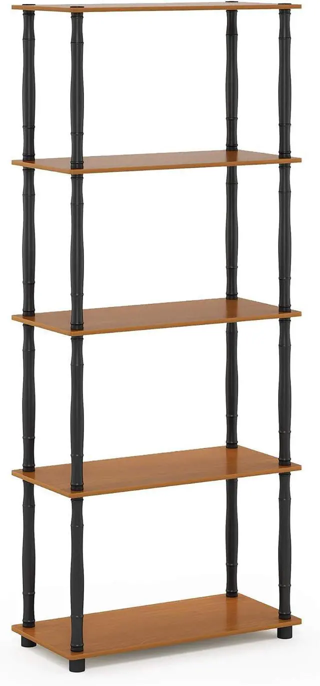 Alt view image 7 of 7 - Furinno TURN-S-TUBE Storage Shelves, 5-Tier Book Shelf, Corner Shelf, Toolless Open Shelves, Classic Tubes, for Organization and Storage, Living Room, Garage, Home Office, Light Cherry