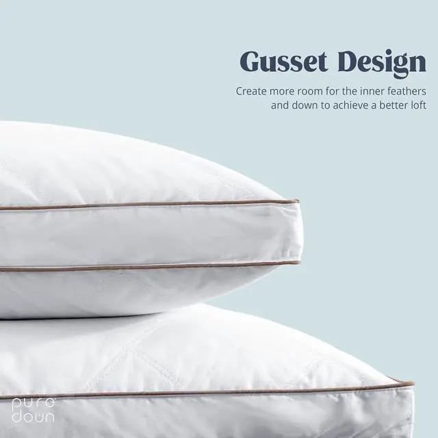 Alt view image 3 of 7 - ? Goose Feathers and Down Pillow for Sleeping Gusseted Bed Hotel Collection Pillows King Set of 2
